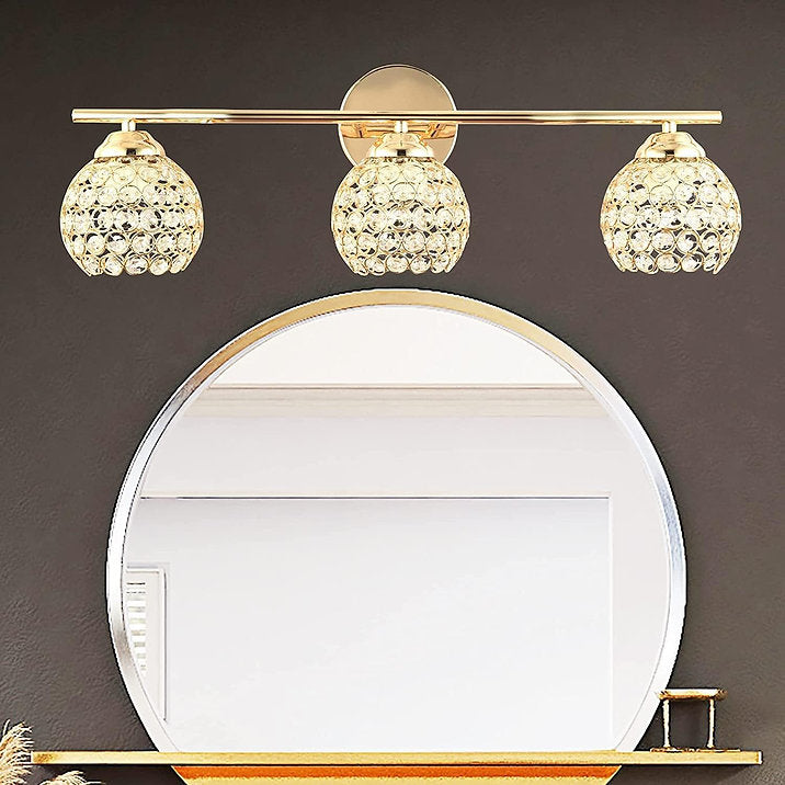 Popity home Gold Crystal Vanity Light,3-Light Modern Bathroom Light Fixtures